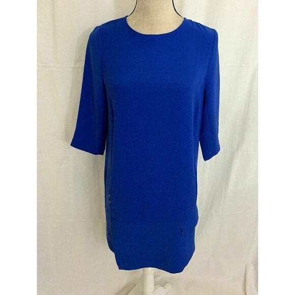 Zara Womens Solid Royal Blue Long Seeve Crew Neck Mini Dress Small - Picture 1 of 7